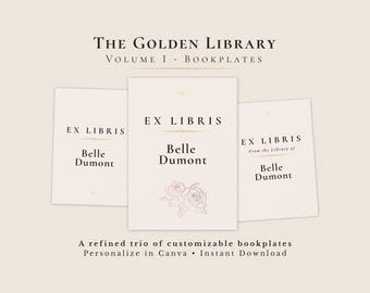 Editable Bookplate Template | Ex Libris Book Labels | Printable Bookplate Stickers | Canva Template | Personalized Book Lover Gift