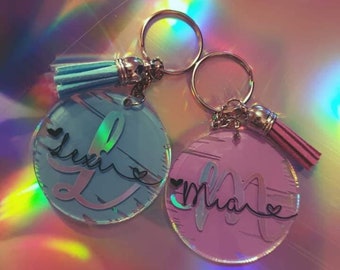 Acrylic colour flash named keyring, journal charm, bag charm