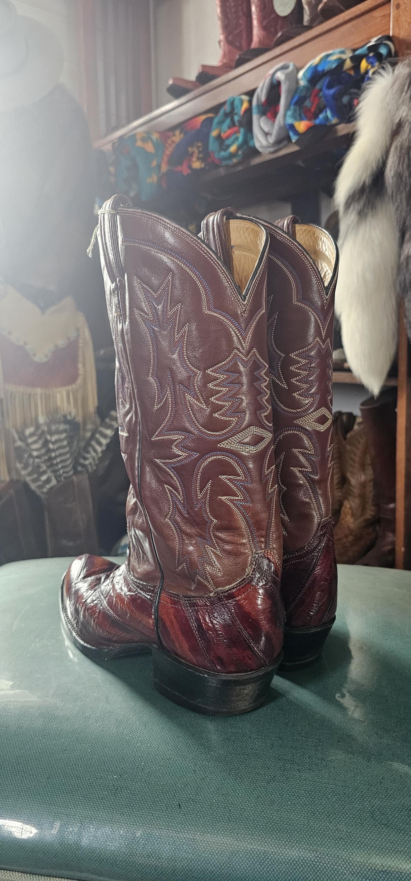 Tony Lama 10D EEL Burgundy Cowboy Boots Burgundy Eel Cowboy Boots | Los Altos Boots J-Toe main image 4