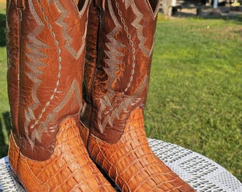 Vintage El Buitre Mens Cowboy Boots Beige Leather Gator Print US Size 6 Mex 25 Vintage El Buitre Mens Cowboy Boots Beige Leather Gator  main image 4