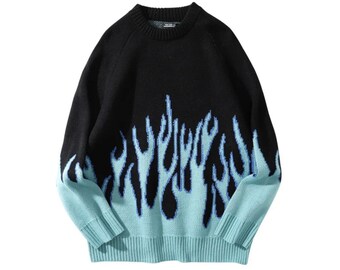 Flame Sweater, Fire Sweater, Unisex Sweater, Oversized Sweater, Harajuku, Streetwear Sweater, Couple Sweater, Sweater Gifted Sweatshirt