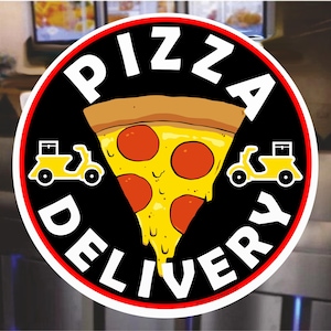 Calcomanía para ventana con entrega de pizza