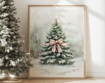 Pink Christmas Tree Print: Coquette Holiday Wall Art (Digital Download)