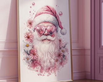 Pink Christmas Santa Art Print: Trendy Holiday Decor (Digital Download)