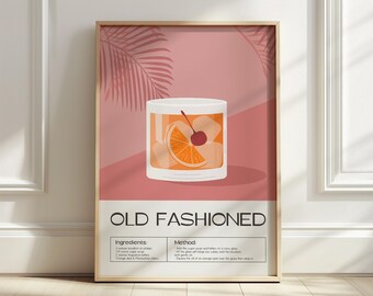 Old Fashioned Cocktail Print: Retro Bar Cart Wall Art (Digital Download)