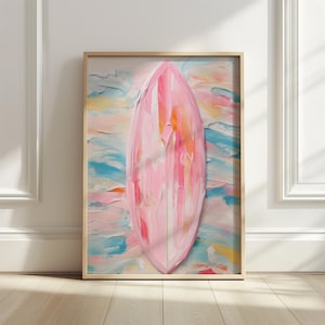 Rosa Surfbrett Gemälde: Küsten Strand Wandkunst (Digitaler Download)