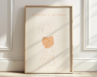 Coastal Cowgirl Line Art Print: Dorm Wall Decor (Digital Download)