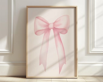 Pink Bow Printable Wall Art Girly Wall Art Prints for Dorm Decor Neutral Chic Wall Decor Coquette Decor Feminine Soft Nursery Digital Print