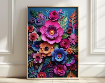 Pink Floral 3D Mexican Art Print (Digital Download)