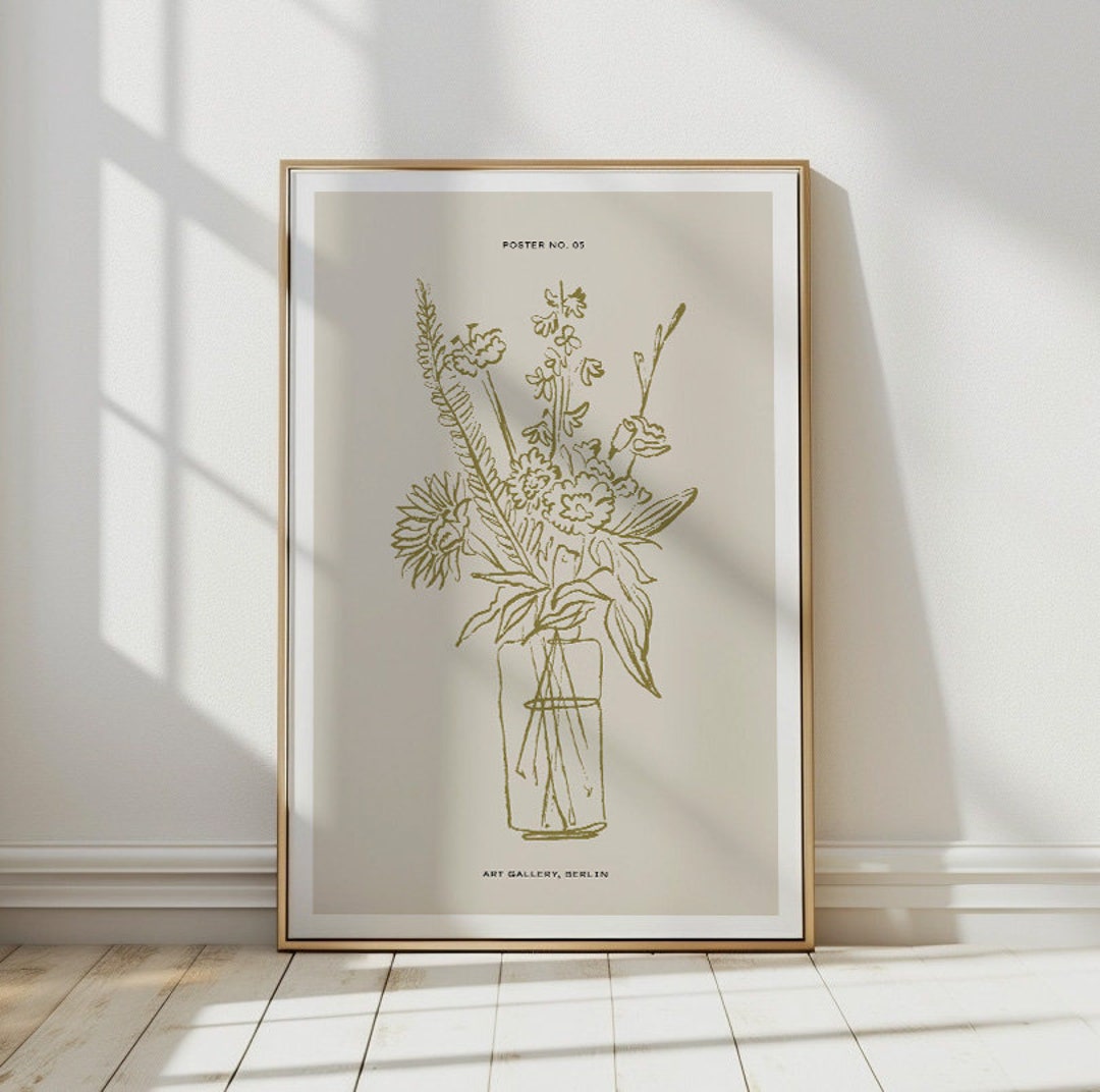 Minimalist Floral Line Art Print: Neutral Flower Wall Decor (digital ...