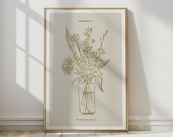 Impressão de arte floral minimalista: decoração de parede com flores neutras (download digital)
