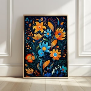 Mexican Flowers Wall Art Blue Floral Wall Art Mexican Poster Mexico Art Print Digital Download 1 Print