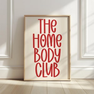 The Homebody Club Print Minimalist Red Poster Trendy Living Room Decor Cute Quote Art Aesthetic Apartment Wall Art Digital Download