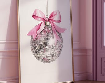Pink Christmas Disco Ball Print: Coquette Holiday Wall Art (Digital Download)