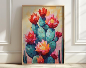 Lámina artística floral de cactus: decoración abstracta para la entrada (descarga digital)