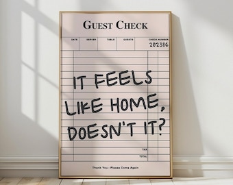 Pink Guest Check Wall Art: Retro Bar Cart Decor (Digital Download)