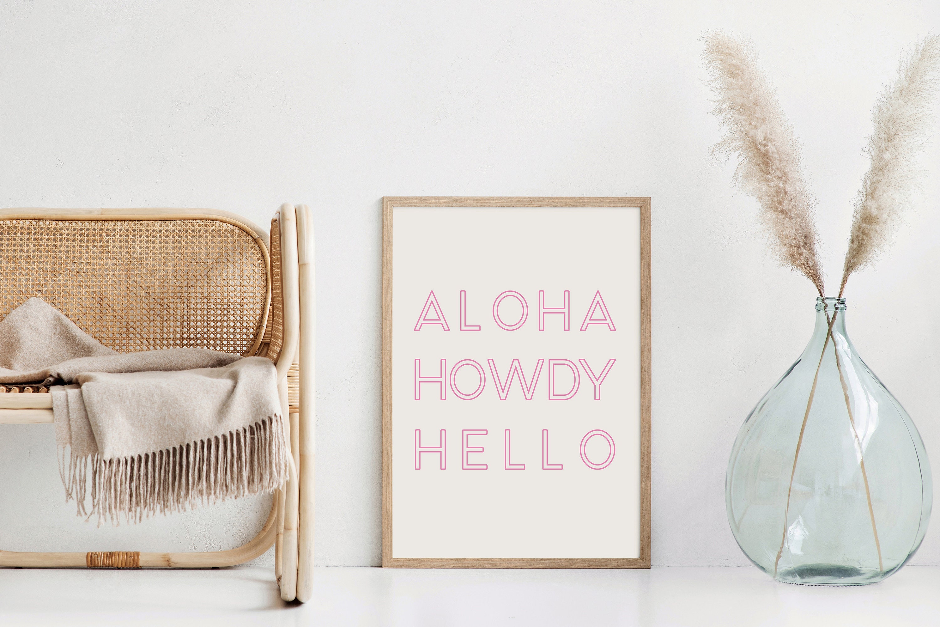 Aloha Howdy Hello Print: Pink Coastal Cowgirl Dorm Decor (digital Print ...