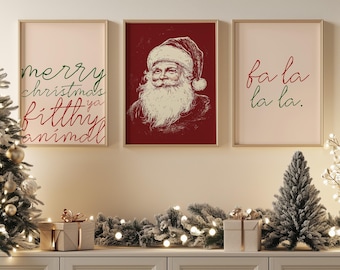 Red Christmas Gallery Wall Art: Holiday Poster Set (Digital Download)