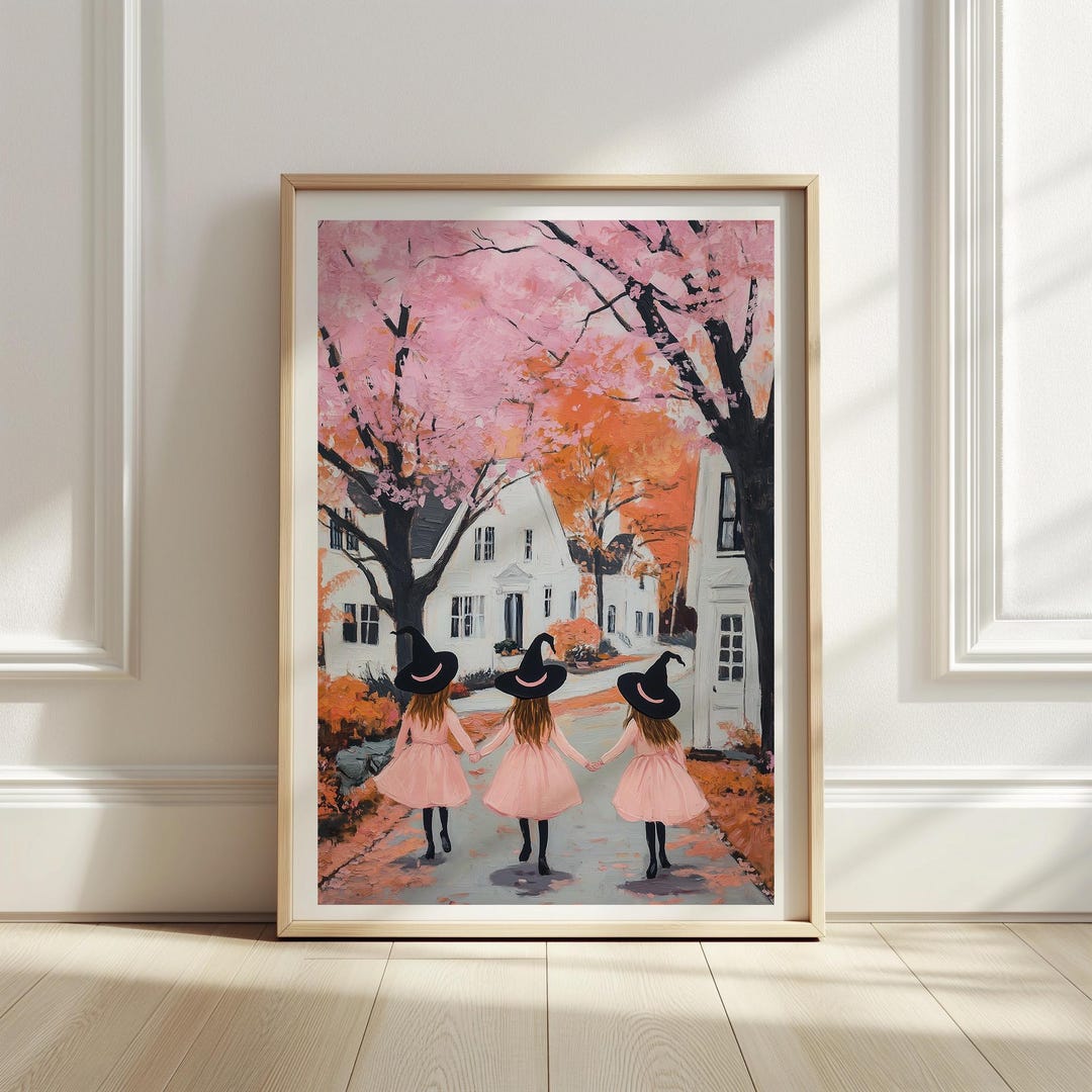 Pink Witches Halloween Printable Wall Art, Halloween Wall Art Ghost ...