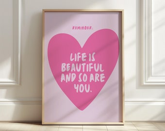 Heart Quote Print Minimalist Pink Heart Poster Aesthetic Living Room Art Love Wall Decor Feminine Art Print Girly Art Digital Download Print