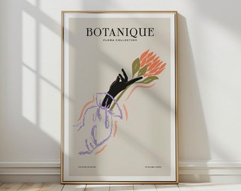 ボタニカルラインアートプリント：ベージュの植物、モダンミニマリストインテリア（デジタルダウンロード）