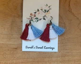 Spicy Burgundy White Blue Earrings