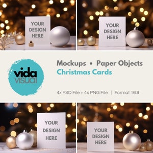 Mockup kerstkaarten, smart object photoshop, realistische mockups, creatieve presentatie, PSD PNG, etsy, sociale media, canva, commercieel gebruik