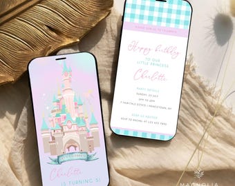 Our Little Princess Turns 5 Birthday Invitation MOBILE TEMPLATE Whimsical Disney Princess Cute Fairytale Castle Magical Girls Any Age Invite