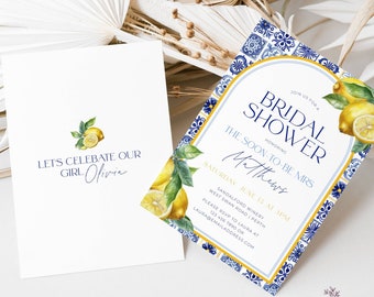 Amalfi Mediterranean Blue Tiles Lemons Style Bridal Shower Invitation DIY EDITABLE TEMPLATE Arch Bridal Shower Invite Hens Party Invitation