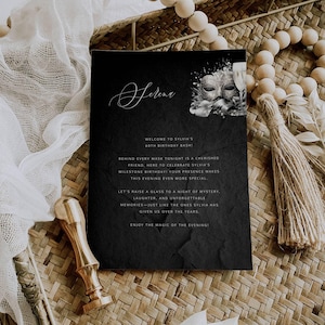 Black White and Silver Masquerade Champagne Dinner Personalized 5&quot;x7&quot; Placecard Template, DIY Printable, Masquerade Birthday Party Prom NYE