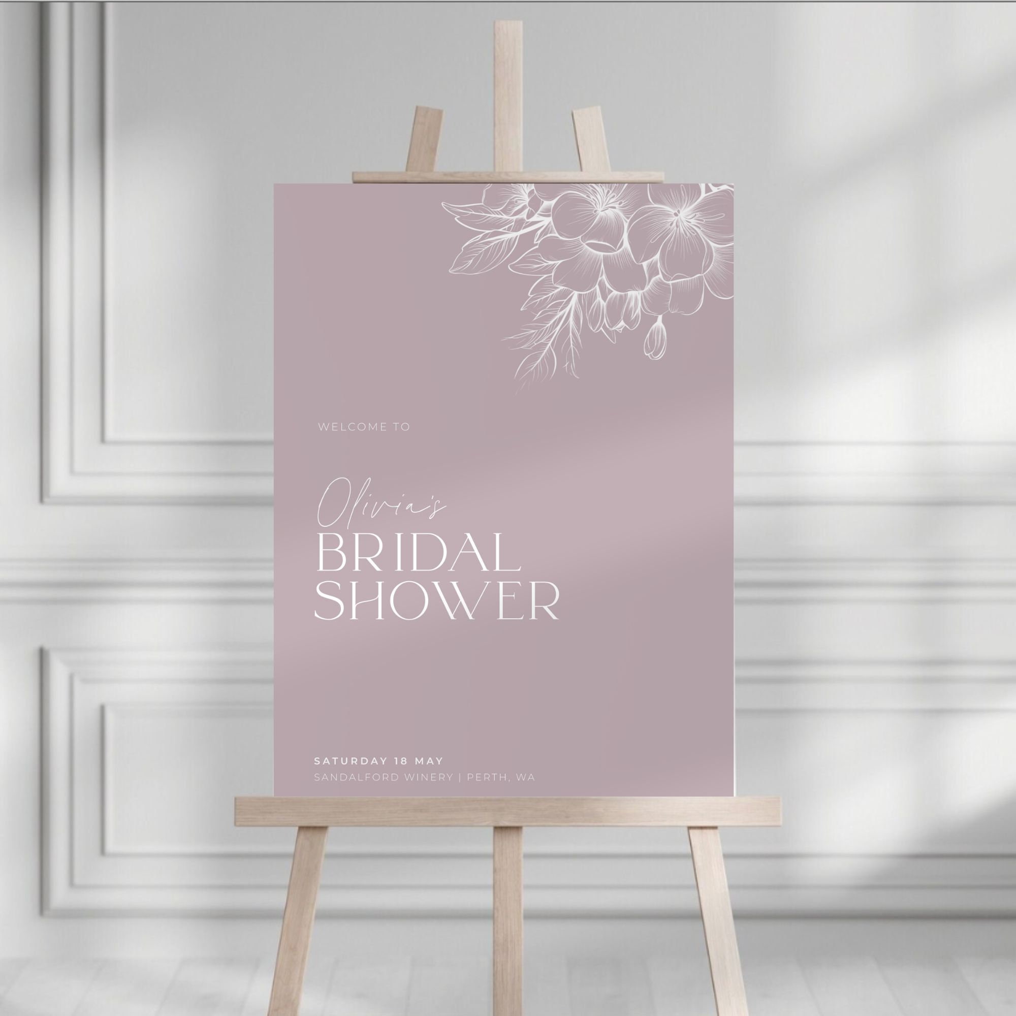 Blush Rose Purple Floral Bridal Shower Welcome Sign Template INSTANT ...