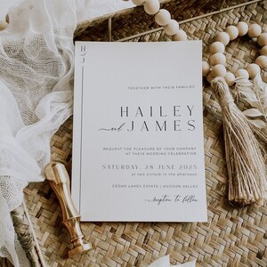 Wedding Invite Printable Minimalistic [INSTANT DOWNLOAD] Invitation Only, Modern Editable Invitation, Simple Elegant, Templett, White,Hailey