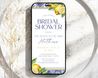 Amalfi Lemon Bridal Shower Invitation: Mediterranean Blue Tiles (DIY Editable Template)
