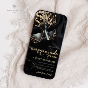 Black Gold Masquerade Party Invitation, Masquerade Birthday Party, EDITABLE Mobile Phone Digital, Masquerade Prom, Halloween Party Invite