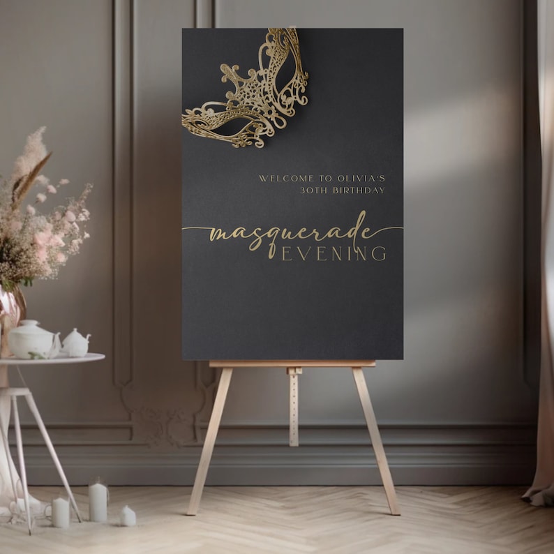 Black Gold Masquerade Party Welcome Sign Template INSTANT DOWNLOAD Mask ...