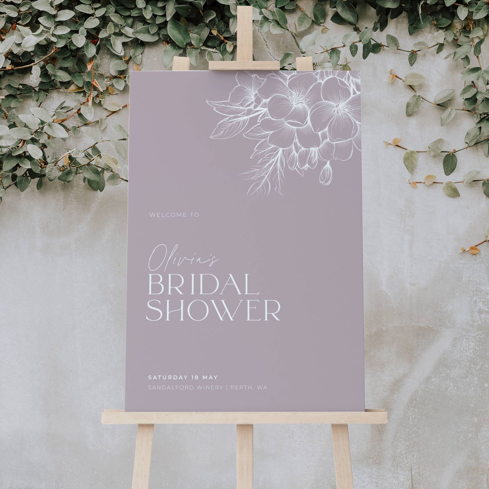 Blush Rose Purple Floral Bridal Shower Welcome Sign Template INSTANT ...
