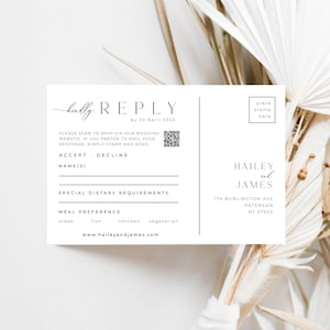 Modern RSVP QR Code Postcard, Minimalist Wedding Response Card, Wedding Invitation, Printable RSVP Wedding Reply, Editable Template, Hailey