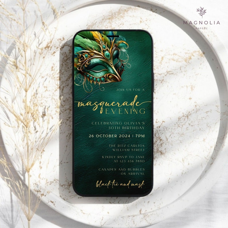 Teal & Gold Masquerade Party Invitation: Mobile E-vite Template - Etsy