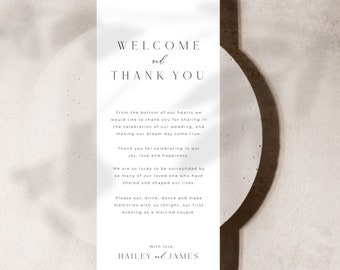 Minimalist Wedding Thank You Placecard, Thank You Napkin Note, Printable Thank You Template, Minimalistic Place Setting, Editable, Hailey