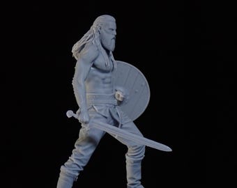 Barbarian Warrior Male Sword and Shield Runes Miniature Unpainted