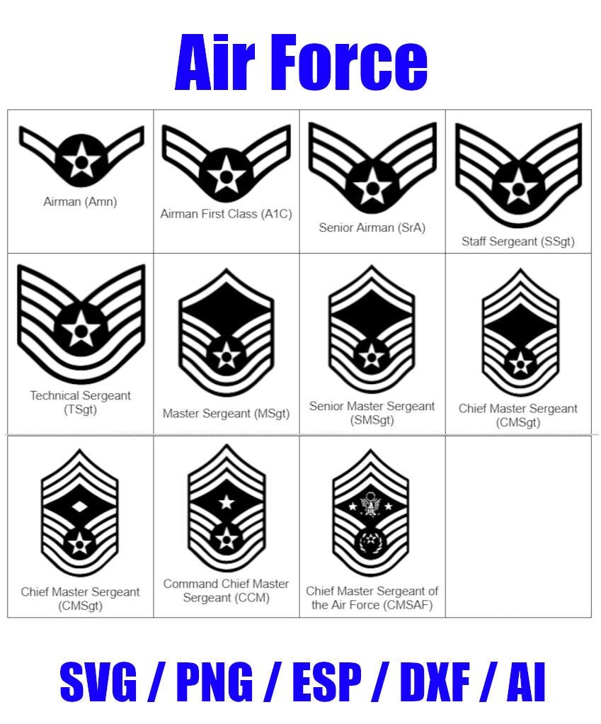 46 Military Rank Army/navy/usmc/air Force Silhouette Clipart Bundle for ...