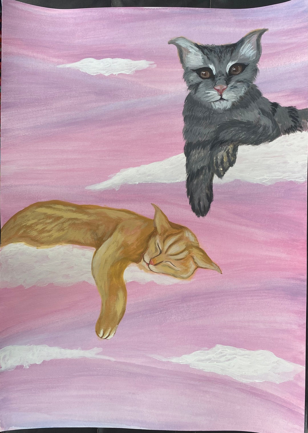 Acrylic Pink Cat Painting Etsy