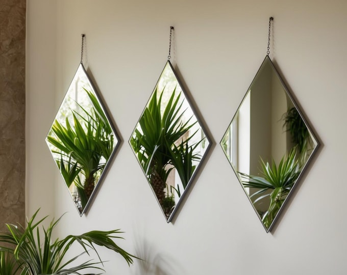 Featured listing image: Diamond Mirror, Decorative Wall Mirror, Trendy Mirrors, Geometric Wall Decoration, Artistic Mirrors, Wall Mirror, Home Decor, Hanging Mirror