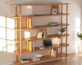 Wooden Bookshelf | 5 Shelf | Beech Wood | Easy Assembly | Space Saving | Minimalist Storage | Modern | Home Decor | Organizer | Book Rack