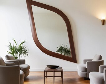Drop Mirror, Leaf Mirror, Asymmetrical Mirror, Walnut Framed Mirror, Decorative Mirror, Luxury Mirror, Handmade Mirror, Irregular Mirror