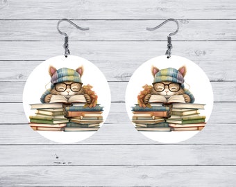 Orecchini A Forma Di Gatto Con Libreria: Regalo Originale Per Amanti Dei Libri E Gatti