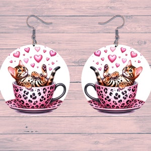 Cartoon Style Cats in Mugs Earrings