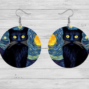 Pendientes Noche Estrellada Gato Negro - Colección 1