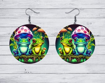 Pendientes de ranas con hongos
