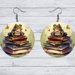 Frog Bookworm Earrings • Frogs with Books • Whimsical Reader Gift - Collection 1
